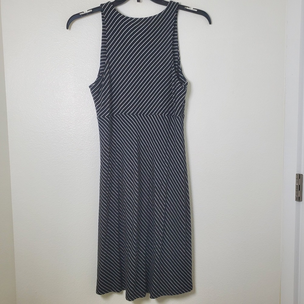 Athleta‎ Santorini Black & White High Neck Mix Stripe Knit Midi Travel Dress - Picture 3 of 13